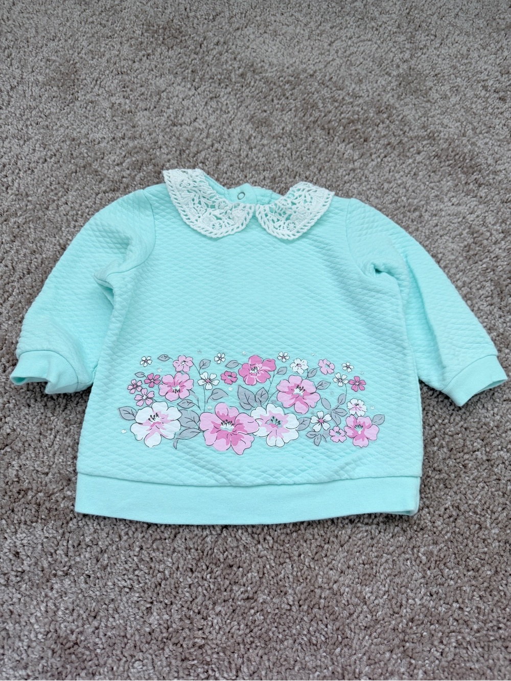 Baby Mint Floral Lace-Collar Sweatshirt, 6-9M, Little Me